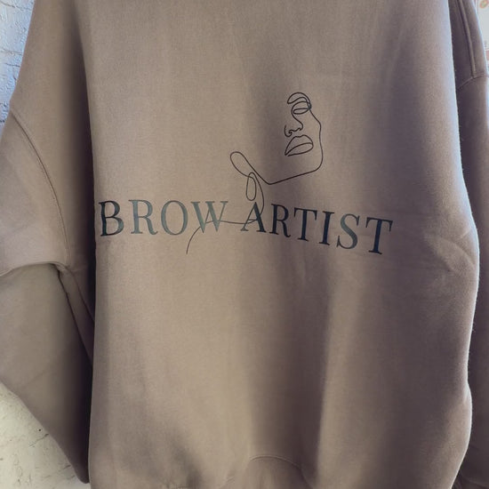 Brow Artist crewneck: front print and thick fleece lining