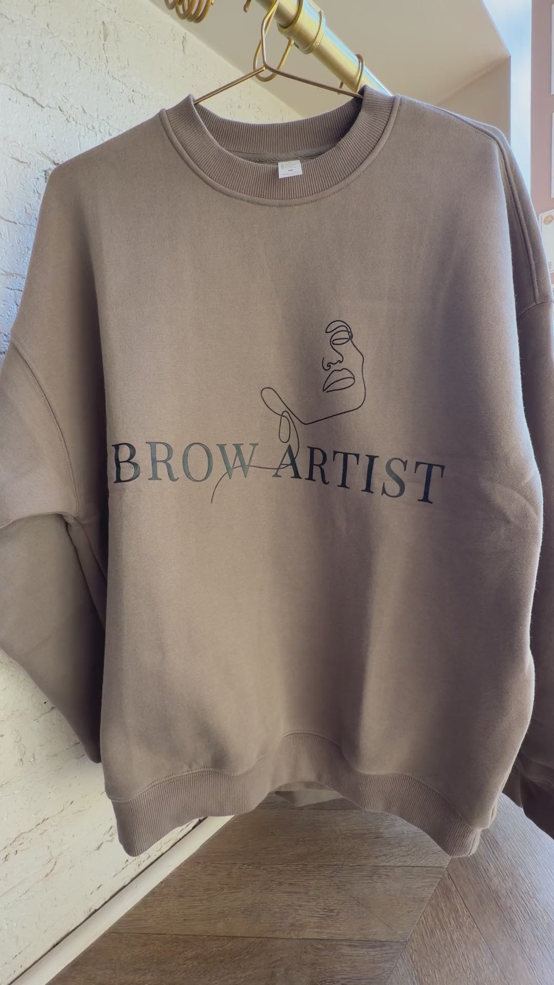 Brow Artist crewneck: front print and thick fleece lining